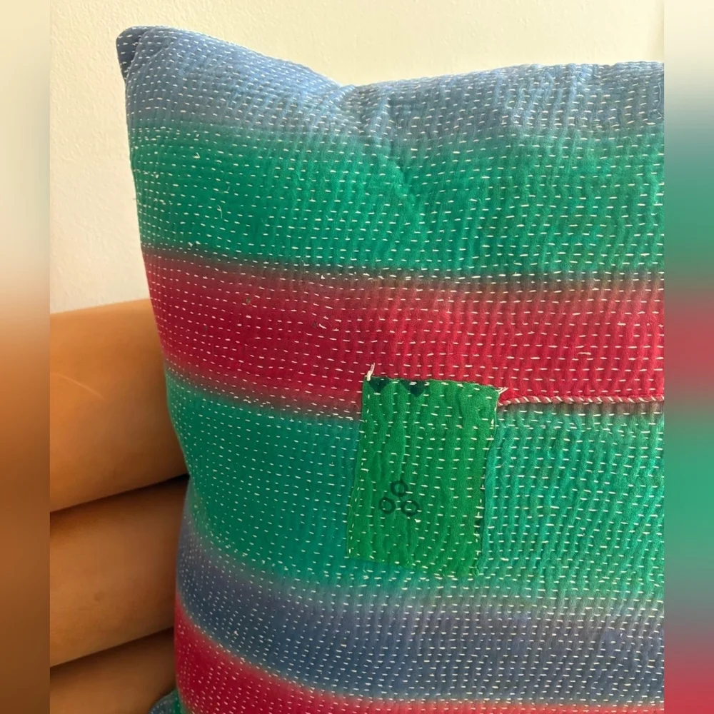 NWT Vintage One Of A Kind Sari Kantha Pillow-22in Multi Stripe